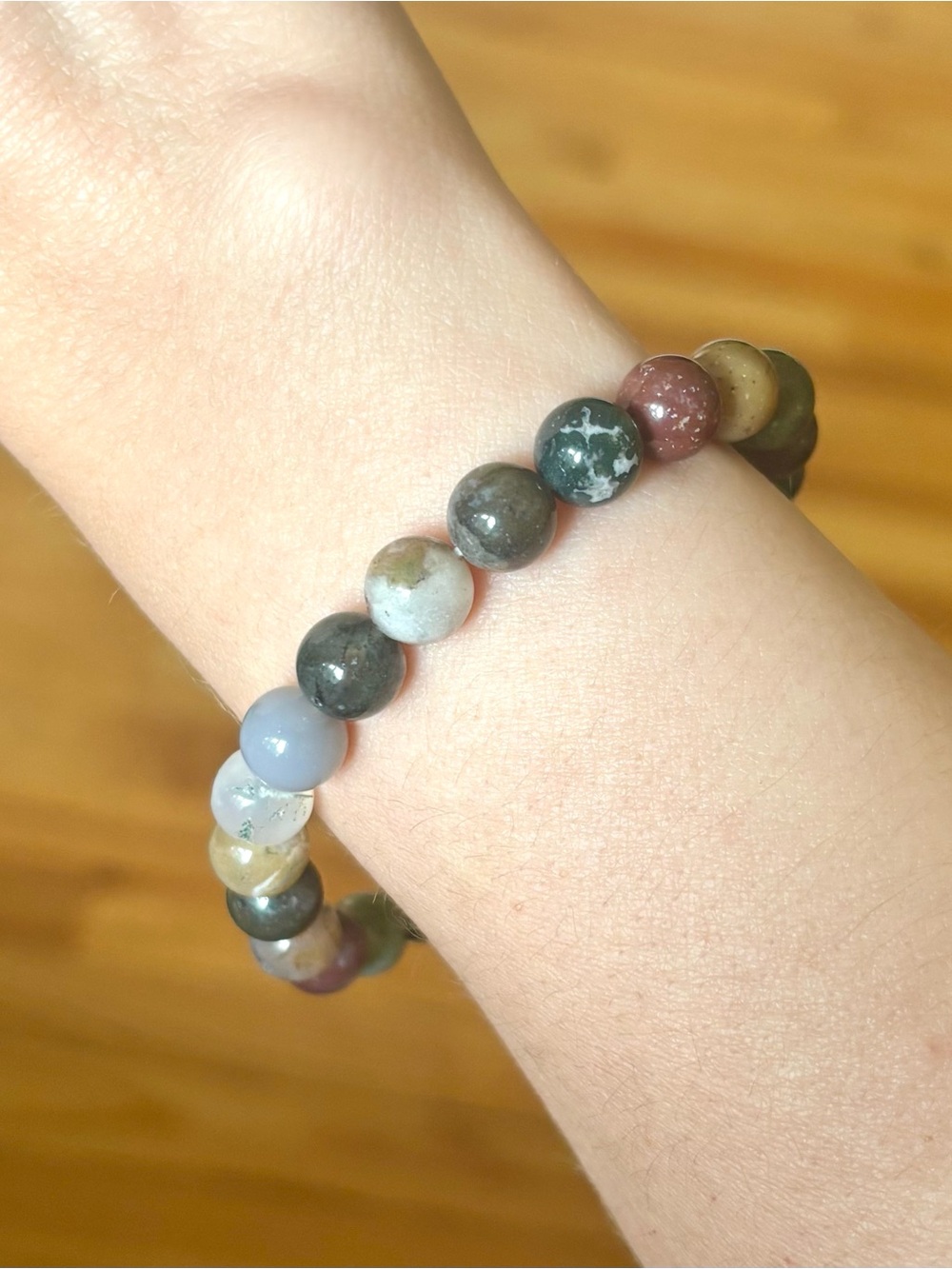 Moss agate stretchy bead bracelet